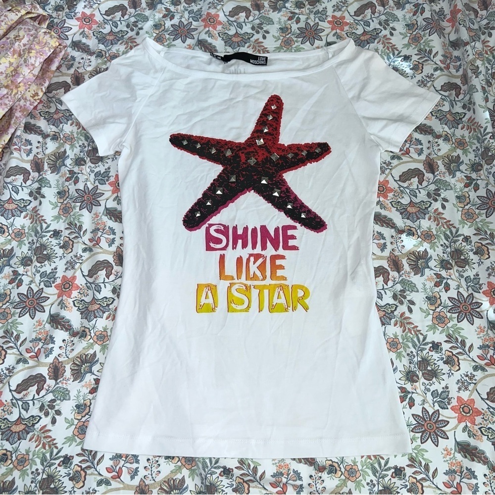 Love Moschino shirt Top Women’s Size 2 XS Studded Shine Like A Star Fish U